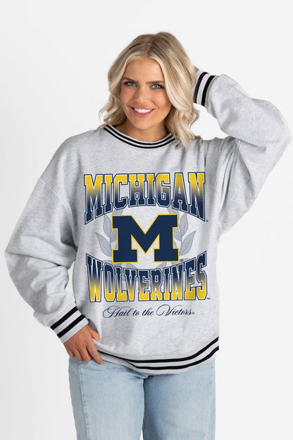MICHIGAN WOLVERINES FADE ROUTE CREW FLEECE RINGER SWEATSHIRT