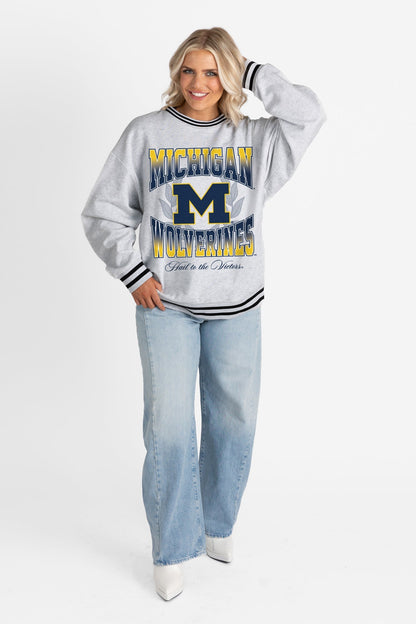 MICHIGAN WOLVERINES FADE ROUTE CREW FLEECE RINGER SWEATSHIRT