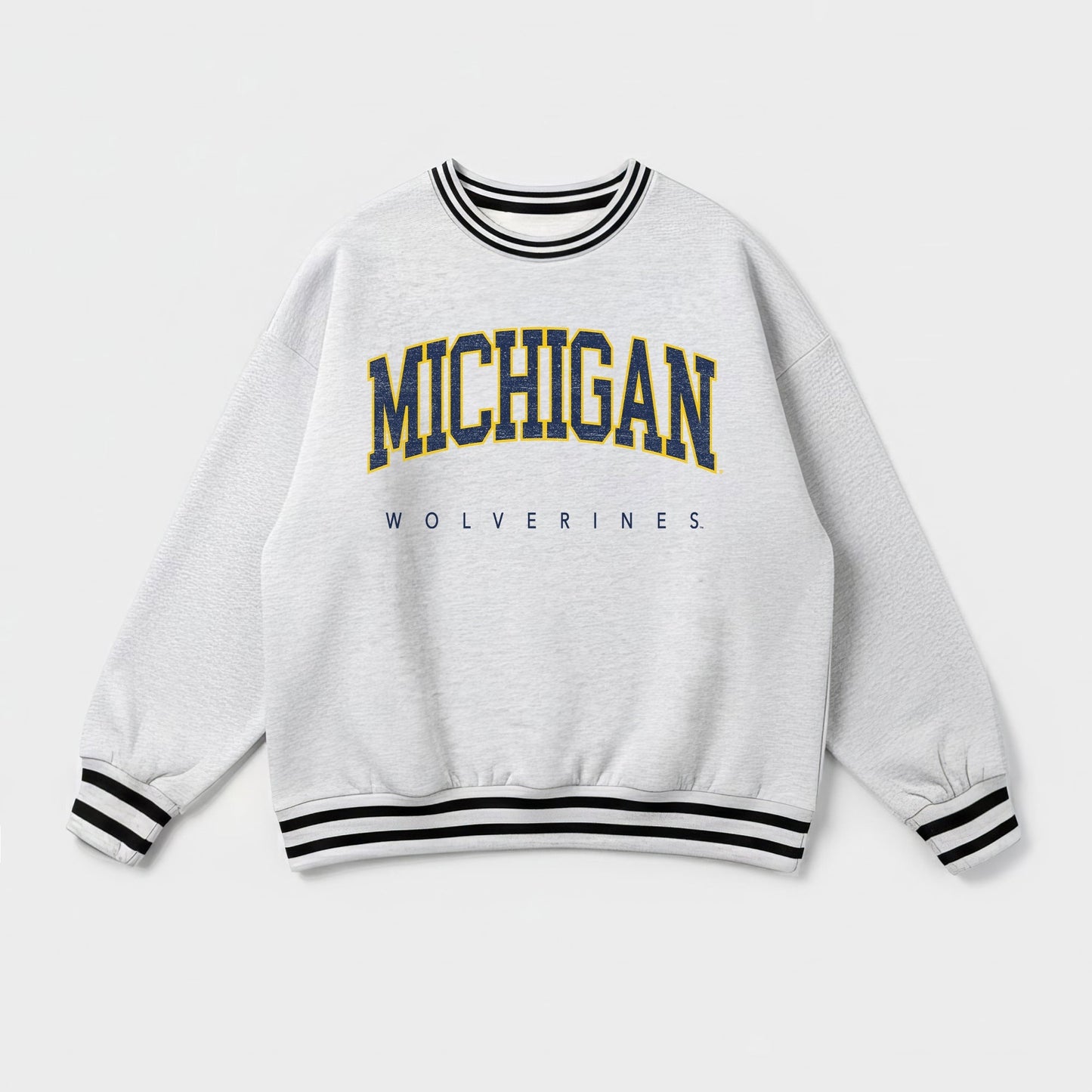 MICHIGAN WOLVERINES EASY ENERGY CREW FLEECE RINGER STRIPE SWEATSHIRT