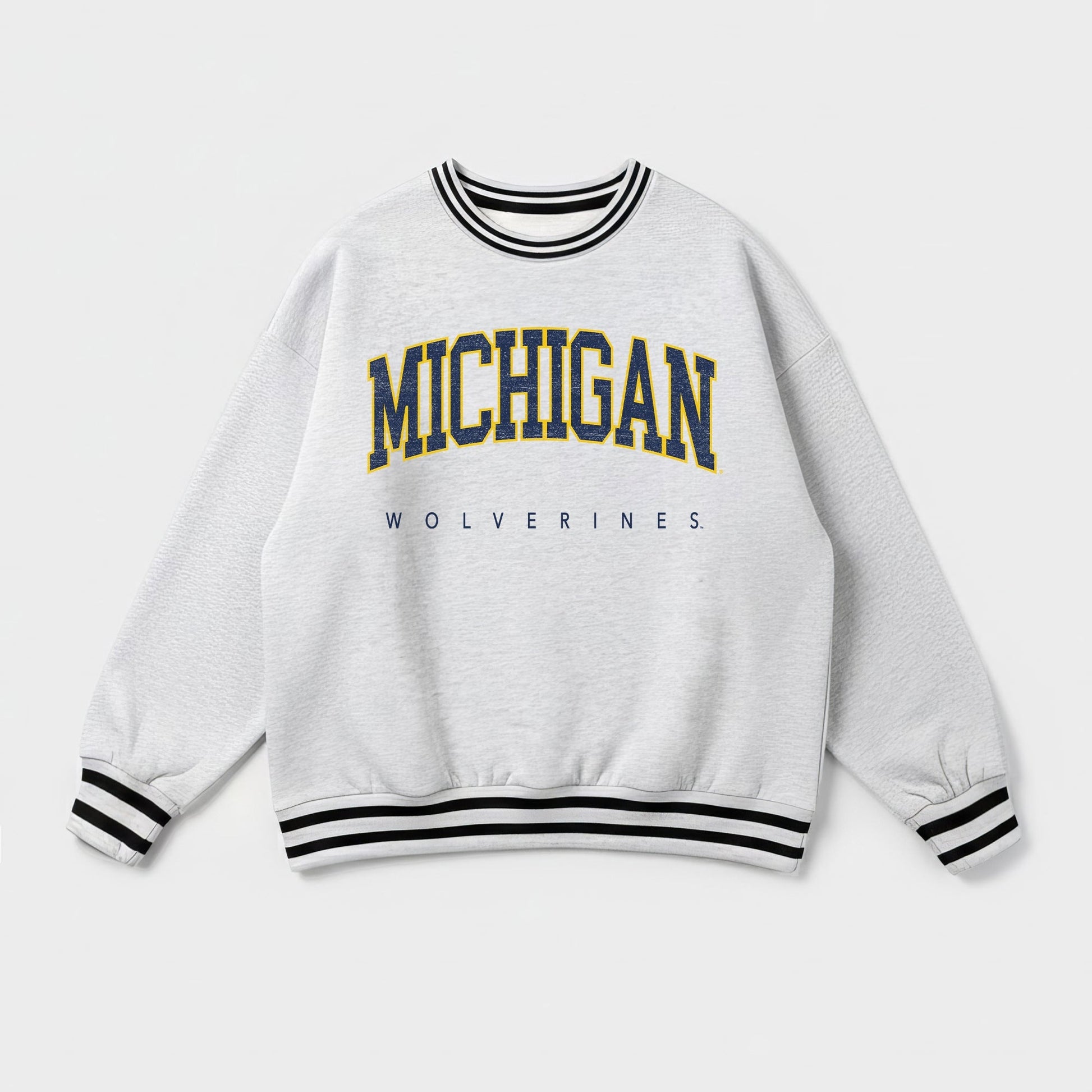 MICHIGAN WOLVERINES EASY ENERGY CREW FLEECE RINGER STRIPE SWEATSHIRT