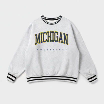 MICHIGAN WOLVERINES EASY ENERGY CREW FLEECE RINGER STRIPE SWEATSHIRT