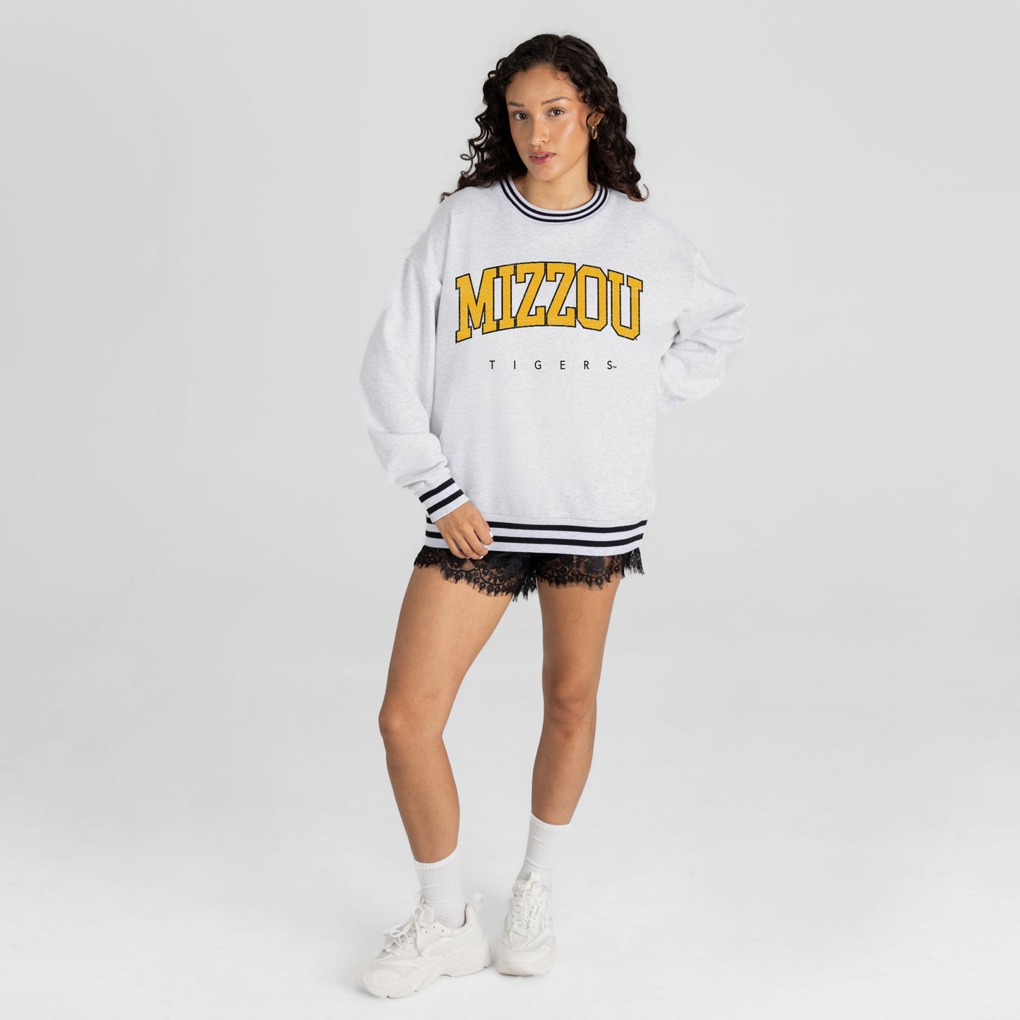 MISSOURI TIGERS EASY ENERGY CREW FLEECE RINGER STRIPE SWEATSHIRT