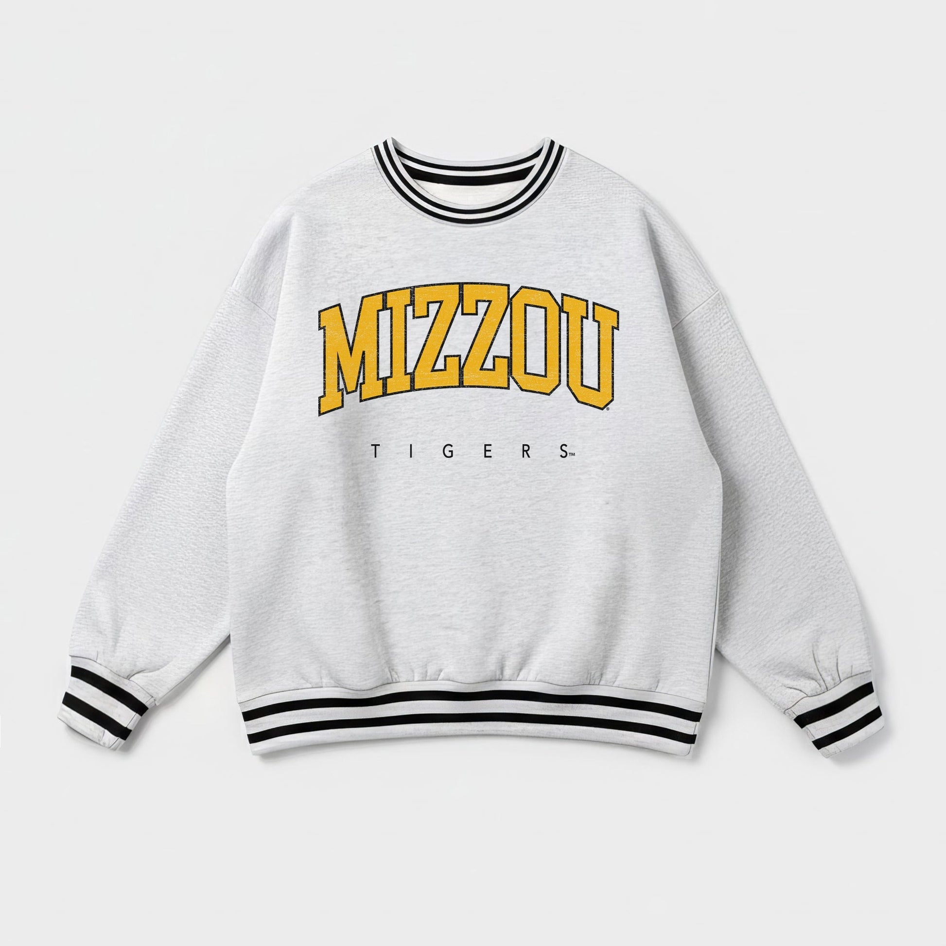 MISSOURI TIGERS EASY ENERGY CREW FLEECE RINGER STRIPE SWEATSHIRT
