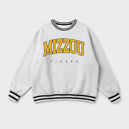 MISSOURI TIGERS EASY ENERGY CREW FLEECE RINGER STRIPE SWEATSHIRT