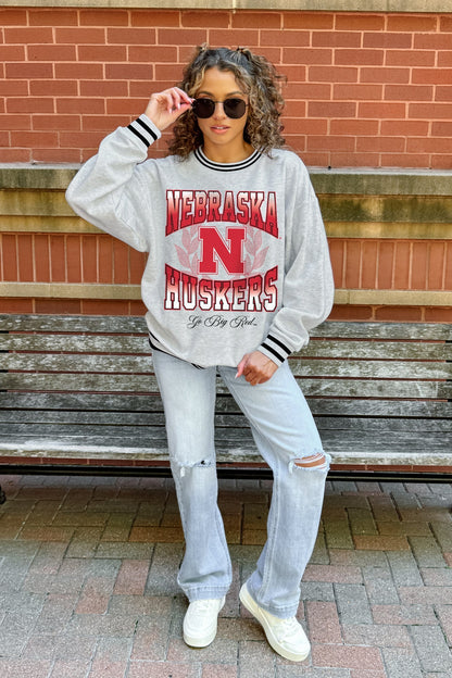 NEBRASKA CORNHUSKERS FADE ROUTE CREW FLEECE RINGER SWEATSHIRT