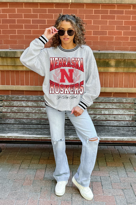 NEBRASKA CORNHUSKERS FADE ROUTE CREW FLEECE RINGER SWEATSHIRT