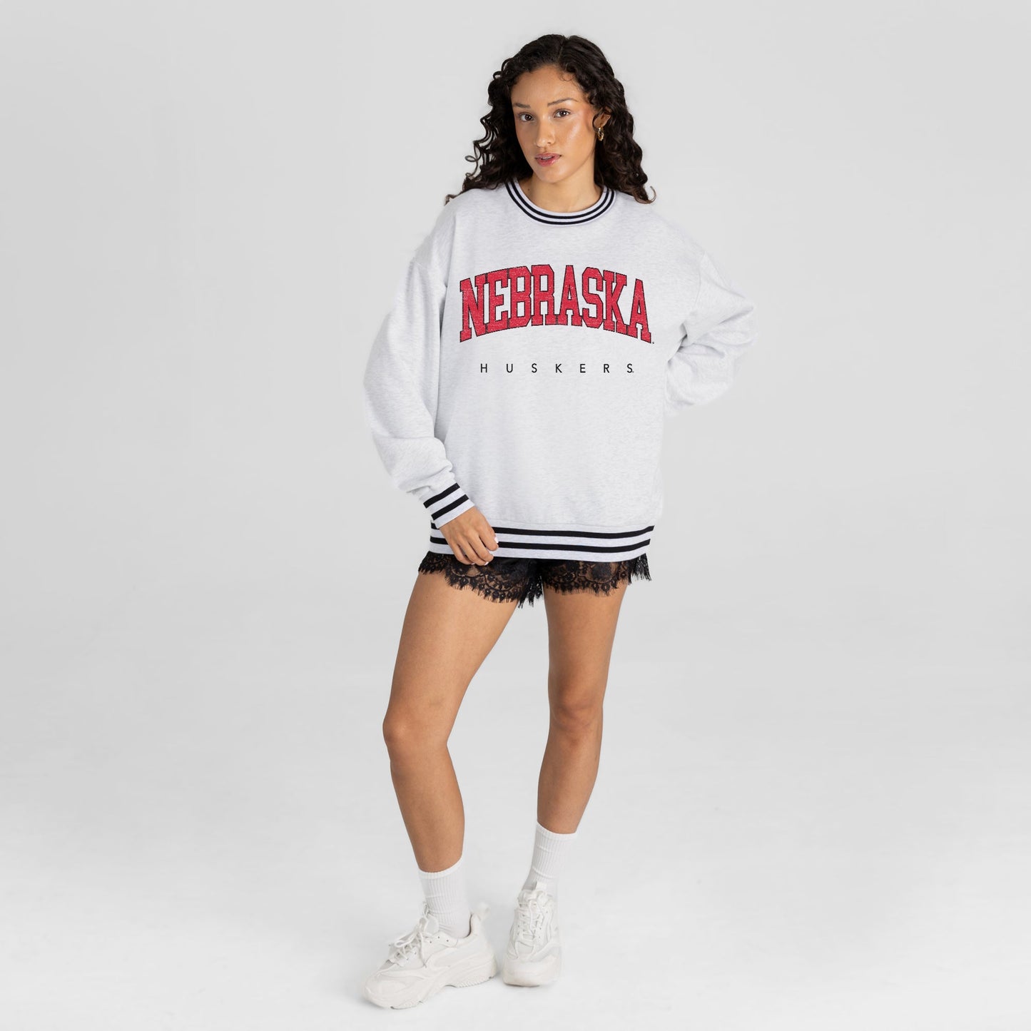 NEBRASKA CORNHUSKERS EASY ENERGY CREW FLEECE RINGER STRIPE SWEATSHIRT