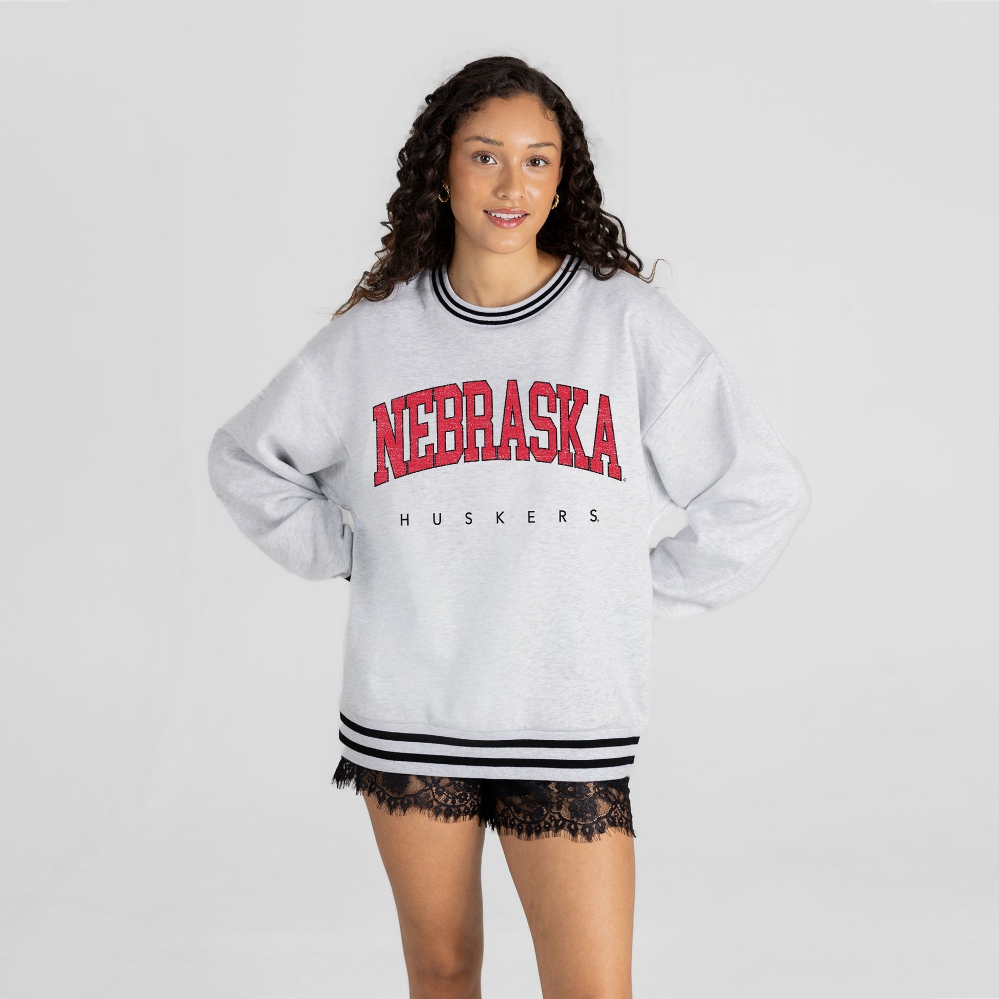 NEBRASKA CORNHUSKERS EASY ENERGY CREW FLEECE RINGER STRIPE SWEATSHIRT