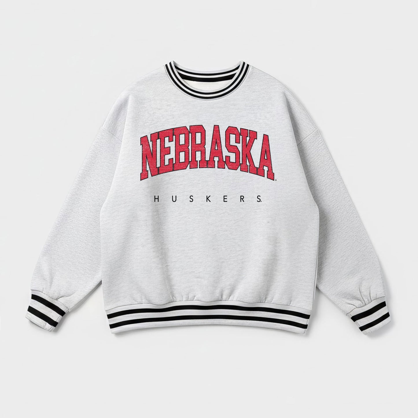 NEBRASKA CORNHUSKERS EASY ENERGY CREW FLEECE RINGER STRIPE SWEATSHIRT