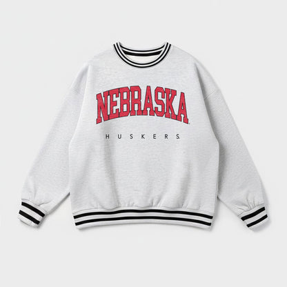 NEBRASKA CORNHUSKERS EASY ENERGY CREW FLEECE RINGER STRIPE SWEATSHIRT