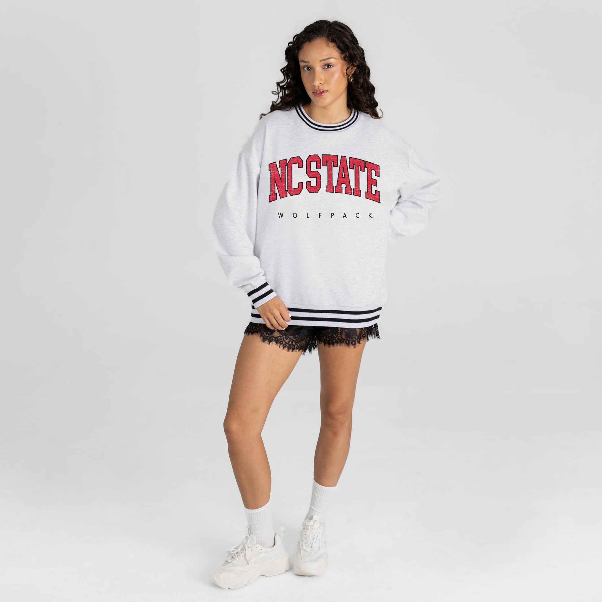 NORTH CAROLINA STATE WOLFPACK EASY ENERGY CREW FLEECE RINGER STRIPE SWEATSHIRT