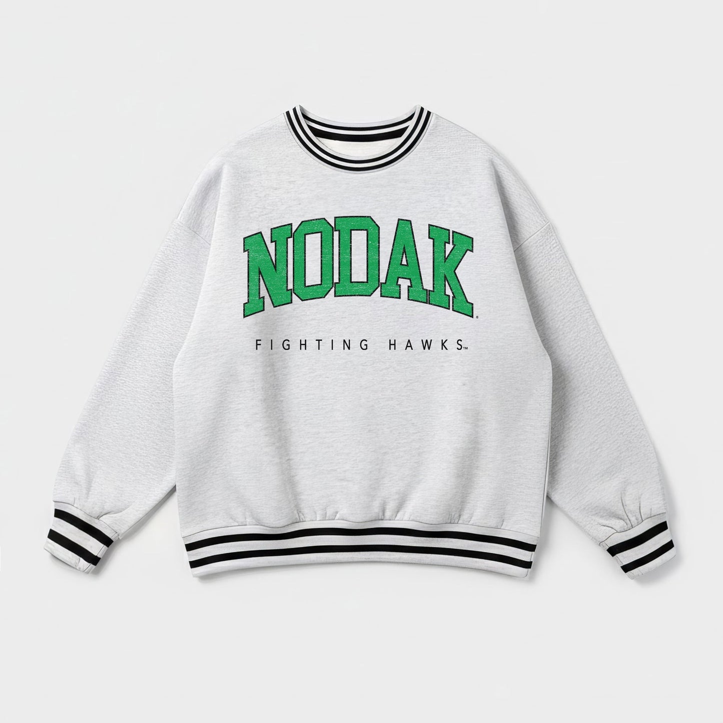 NORTH DAKOTA FIGHTING HAWKS EASY ENERGY CREW FLEECE RINGER STRIPE SWEATSHIRT