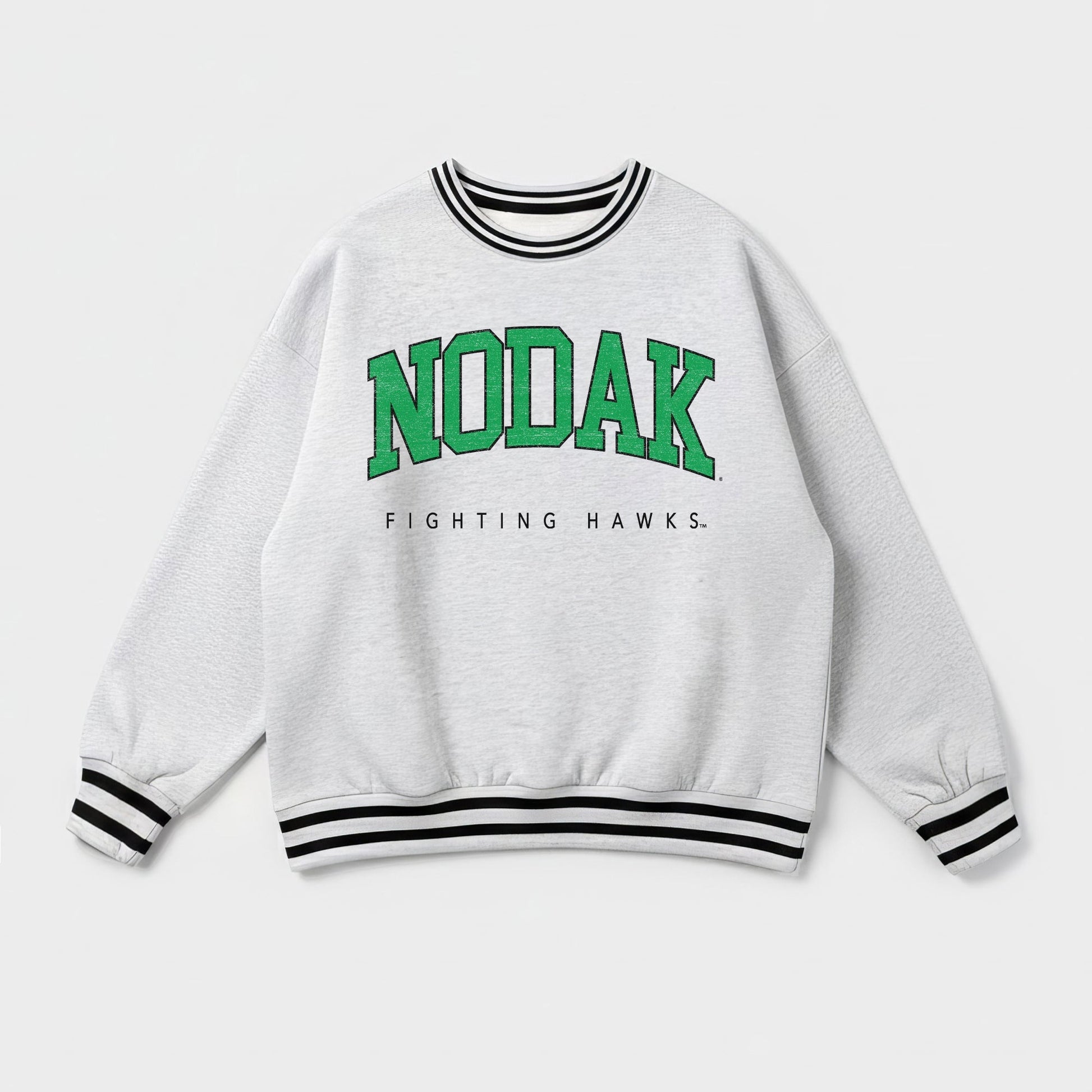 NORTH DAKOTA FIGHTING HAWKS EASY ENERGY CREW FLEECE RINGER STRIPE SWEATSHIRT