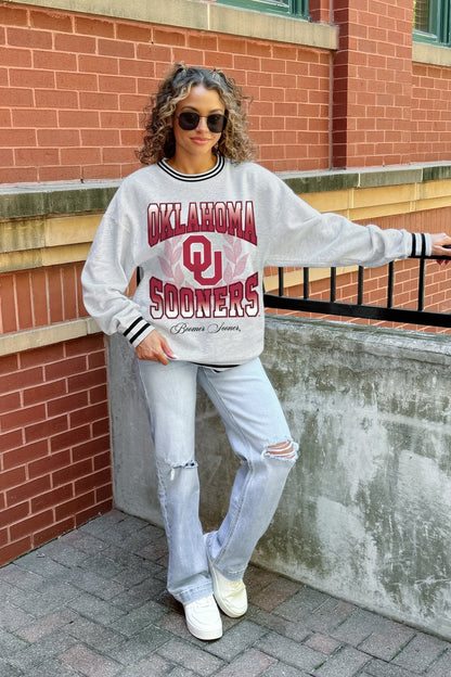 OKLAHOMA SOONERS FADE ROUTE CREW FLEECE RINGER SWEATSHIRT
