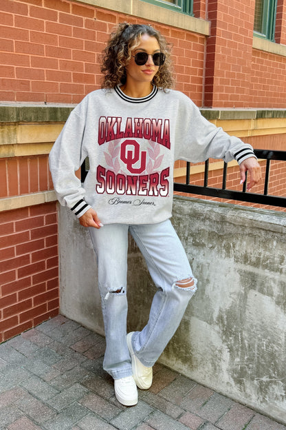 OKLAHOMA SOONERS FADE ROUTE CREW FLEECE RINGER SWEATSHIRT