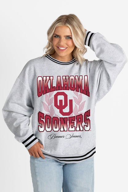 OKLAHOMA SOONERS FADE ROUTE CREW FLEECE RINGER SWEATSHIRT