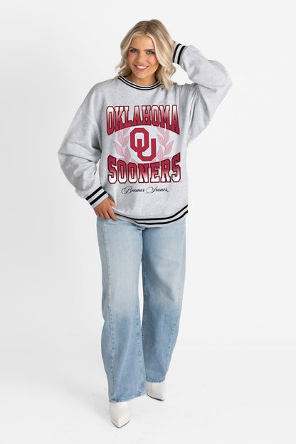 OKLAHOMA SOONERS FADE ROUTE CREW FLEECE RINGER SWEATSHIRT