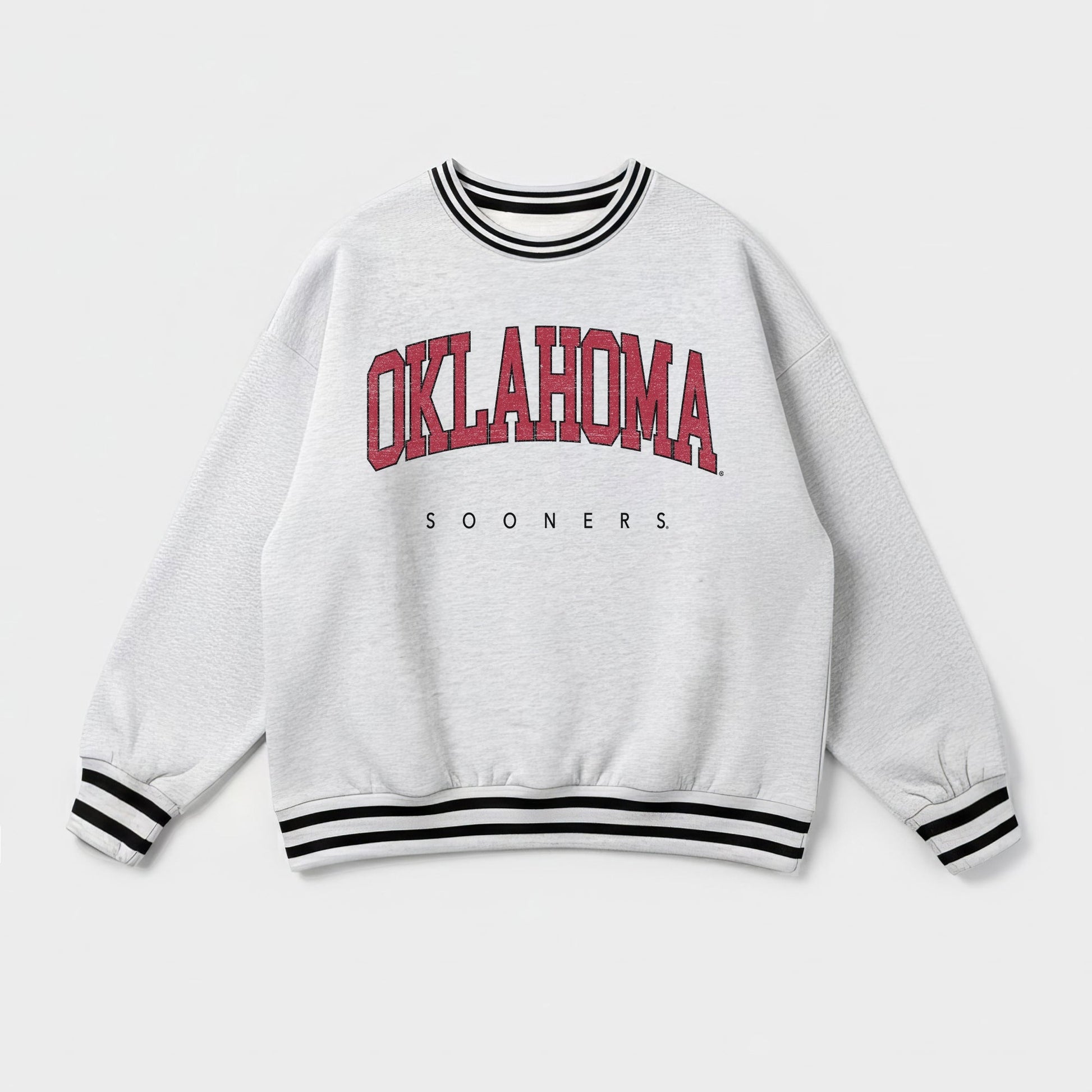 OKLAHOMA SOONERS EASY ENERGY CREW FLEECE RINGER STRIPE SWEATSHIRT