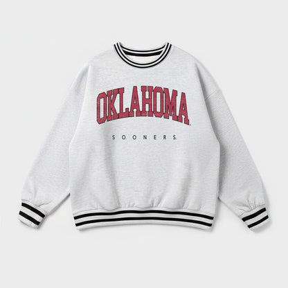 OKLAHOMA SOONERS EASY ENERGY CREW FLEECE RINGER STRIPE SWEATSHIRT
