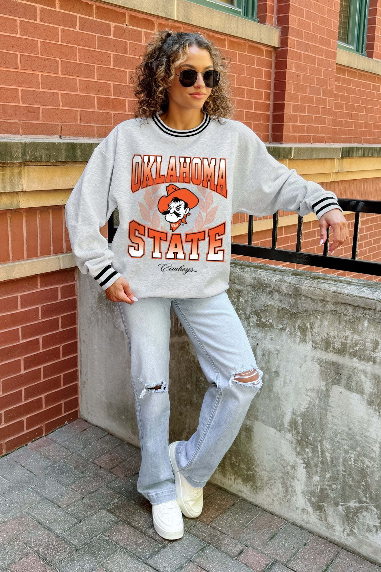 OKLAHOMA STATE COWBOYS FADE ROUTE CREW FLEECE RINGER SWEATSHIRT