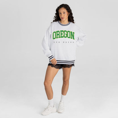 OREGON DUCKS EASY ENERGY CREW FLEECE RINGER STRIPE SWEATSHIRT
