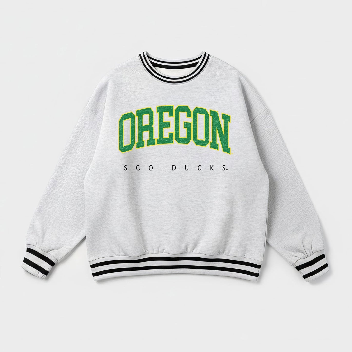 OREGON DUCKS EASY ENERGY CREW FLEECE RINGER STRIPE SWEATSHIRT