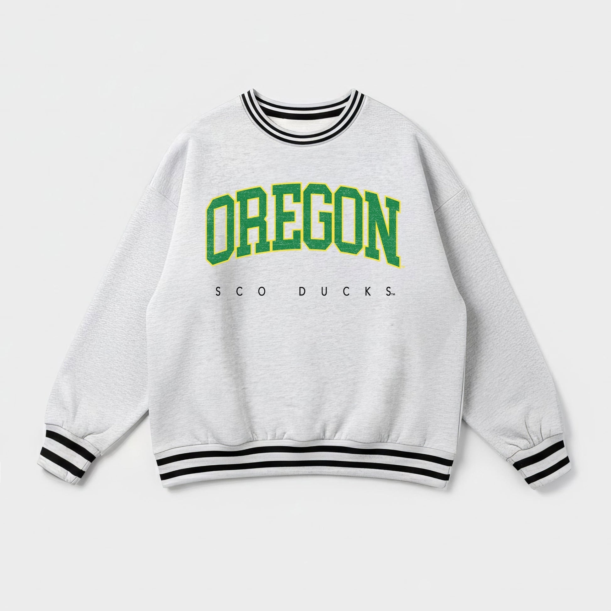 OREGON DUCKS EASY ENERGY CREW FLEECE RINGER STRIPE SWEATSHIRT