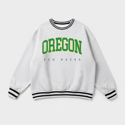 OREGON DUCKS EASY ENERGY CREW FLEECE RINGER STRIPE SWEATSHIRT