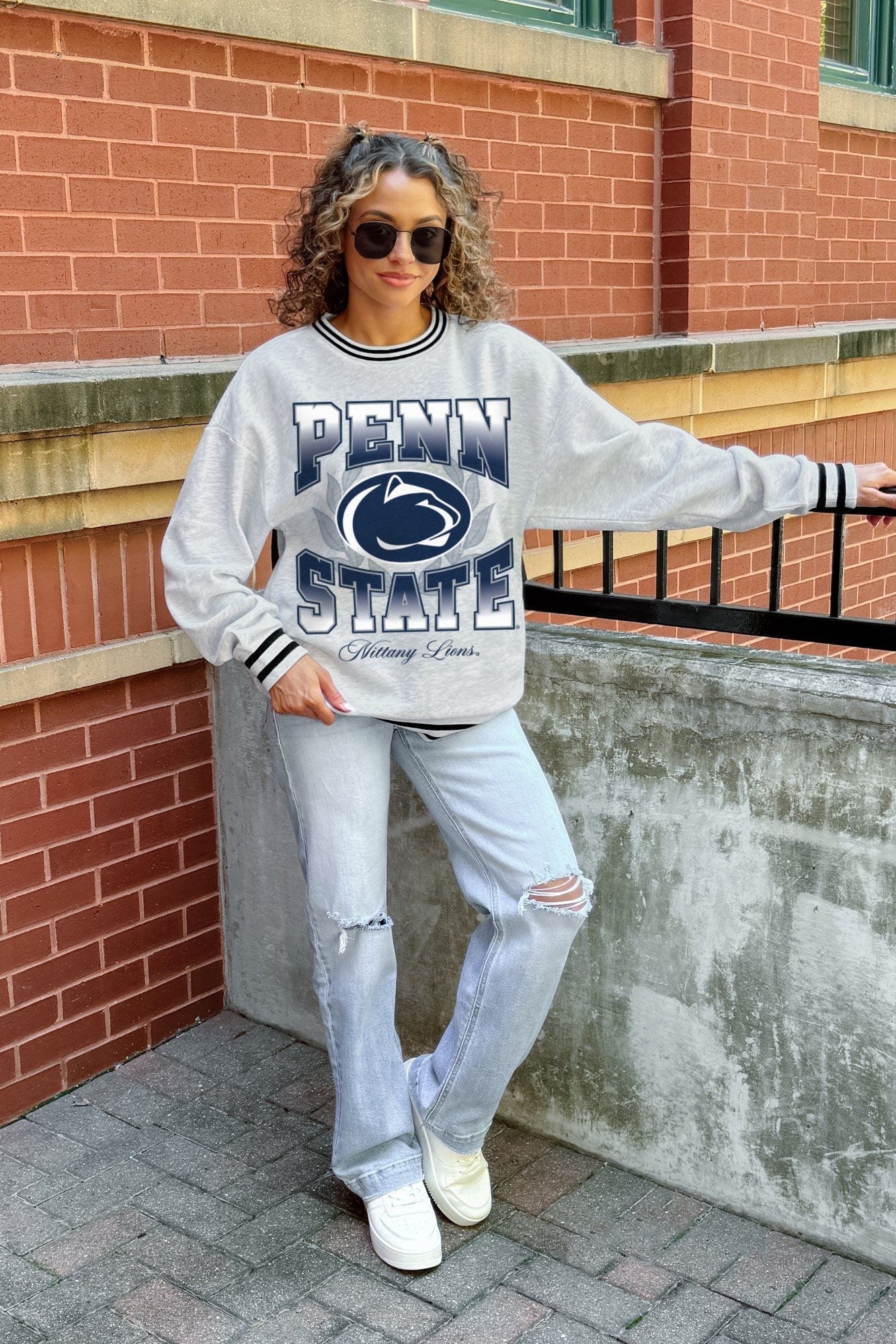 PENN STATE NITTANY LIONS FADE ROUTE CREW FLEECE RINGER SWEATSHIRT