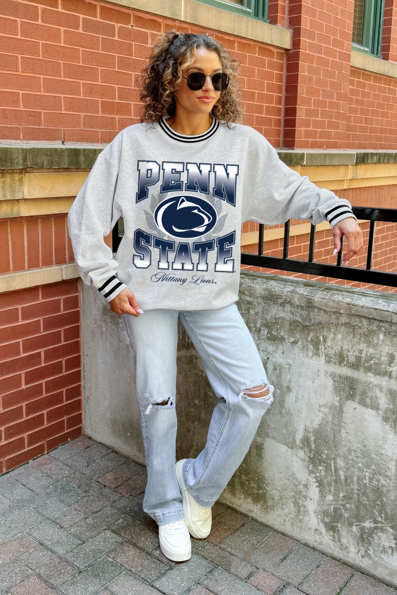 PENN STATE NITTANY LIONS FADE ROUTE CREW FLEECE RINGER SWEATSHIRT