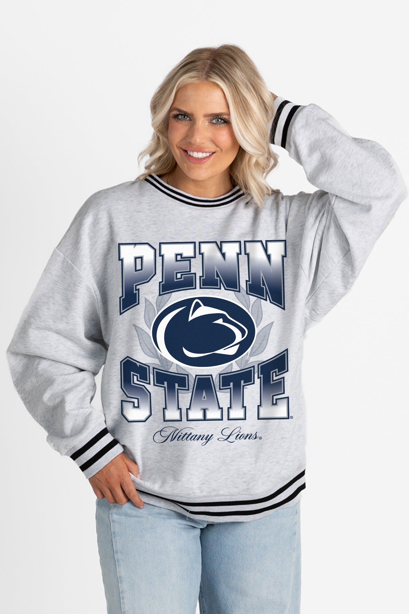 PENN STATE NITTANY LIONS FADE ROUTE CREW FLEECE RINGER SWEATSHIRT