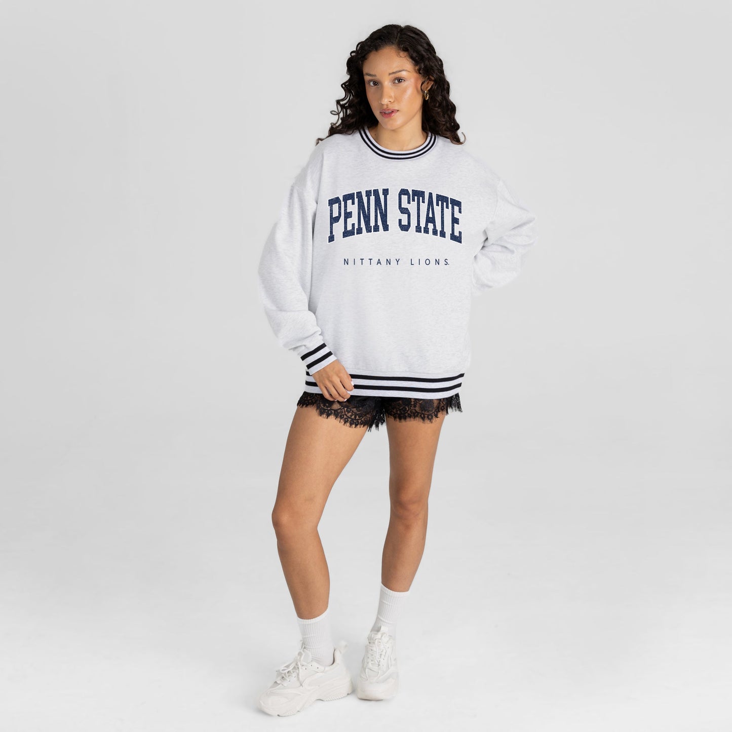 PENN STATE NITTANY LIONS EASY ENERGY CREW FLEECE RINGER STRIPE SWEATSHIRT