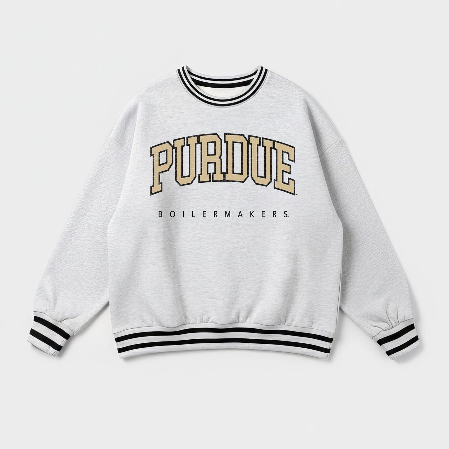 PURDUE BOILERMAKERS EASY ENERGY CREW FLEECE RINGER STRIPE SWEATSHIRT
