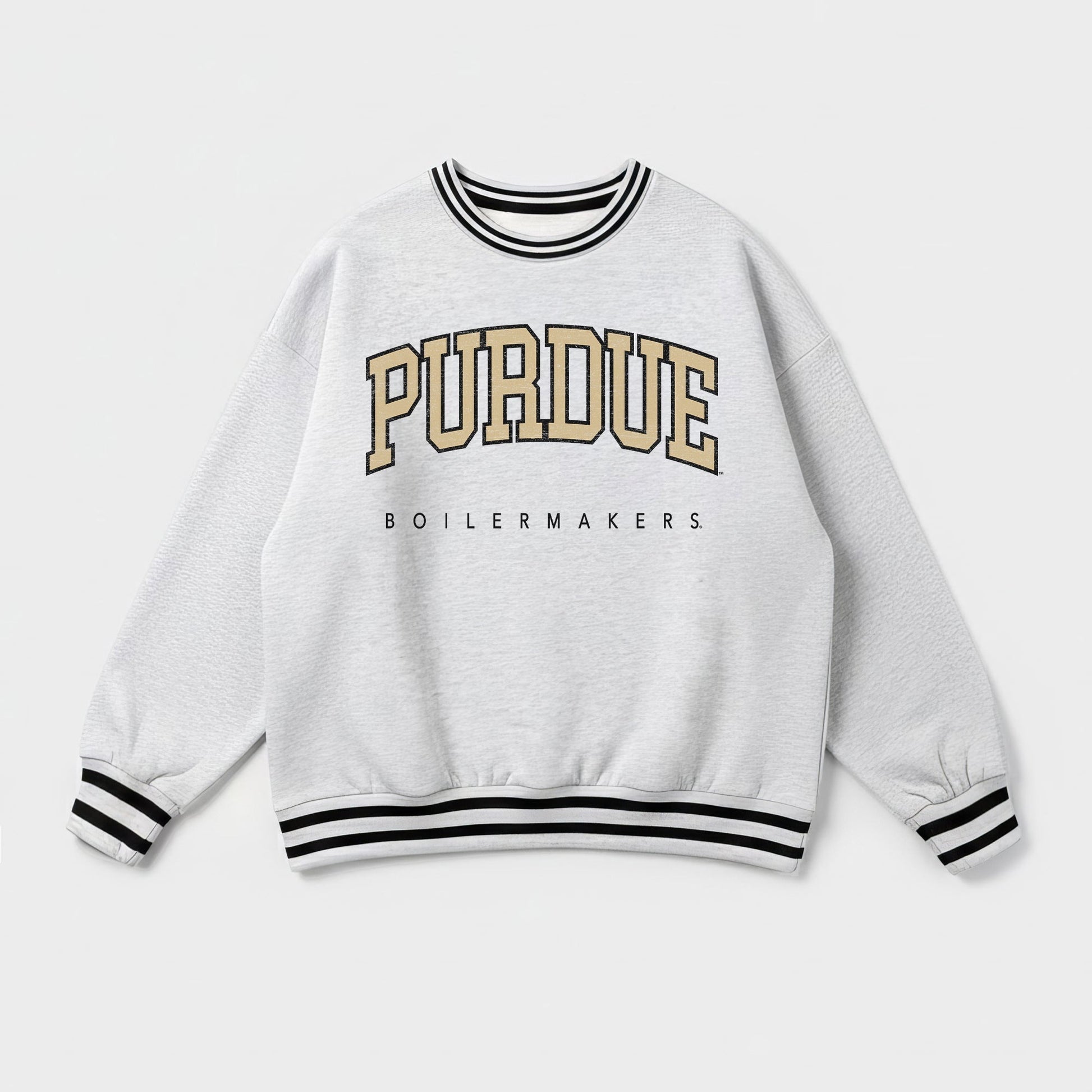 PURDUE BOILERMAKERS EASY ENERGY CREW FLEECE RINGER STRIPE SWEATSHIRT