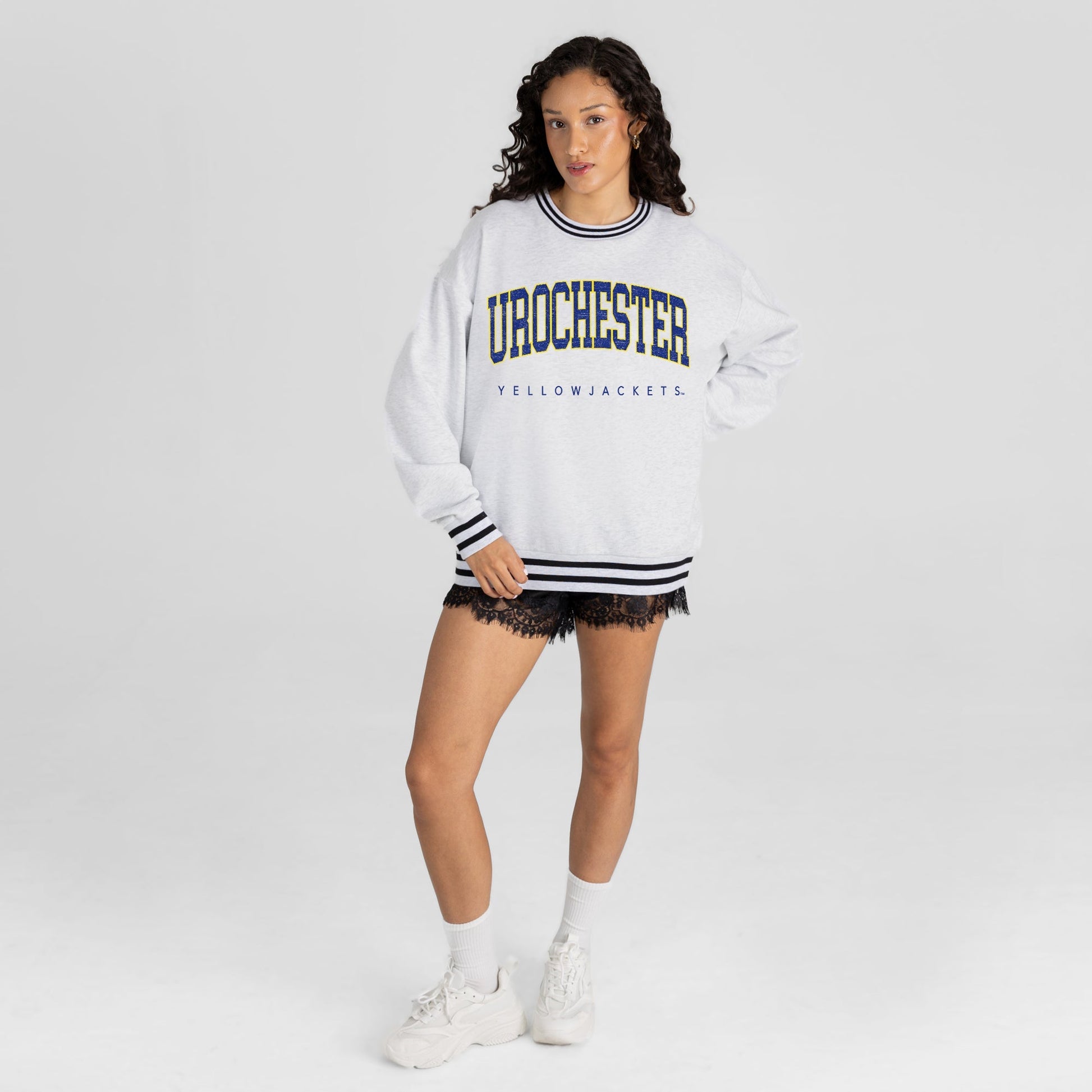 ROCHESTER YELLOWJACKETS EASY ENERGY CREW FLEECE RINGER STRIPE SWEATSHIRT