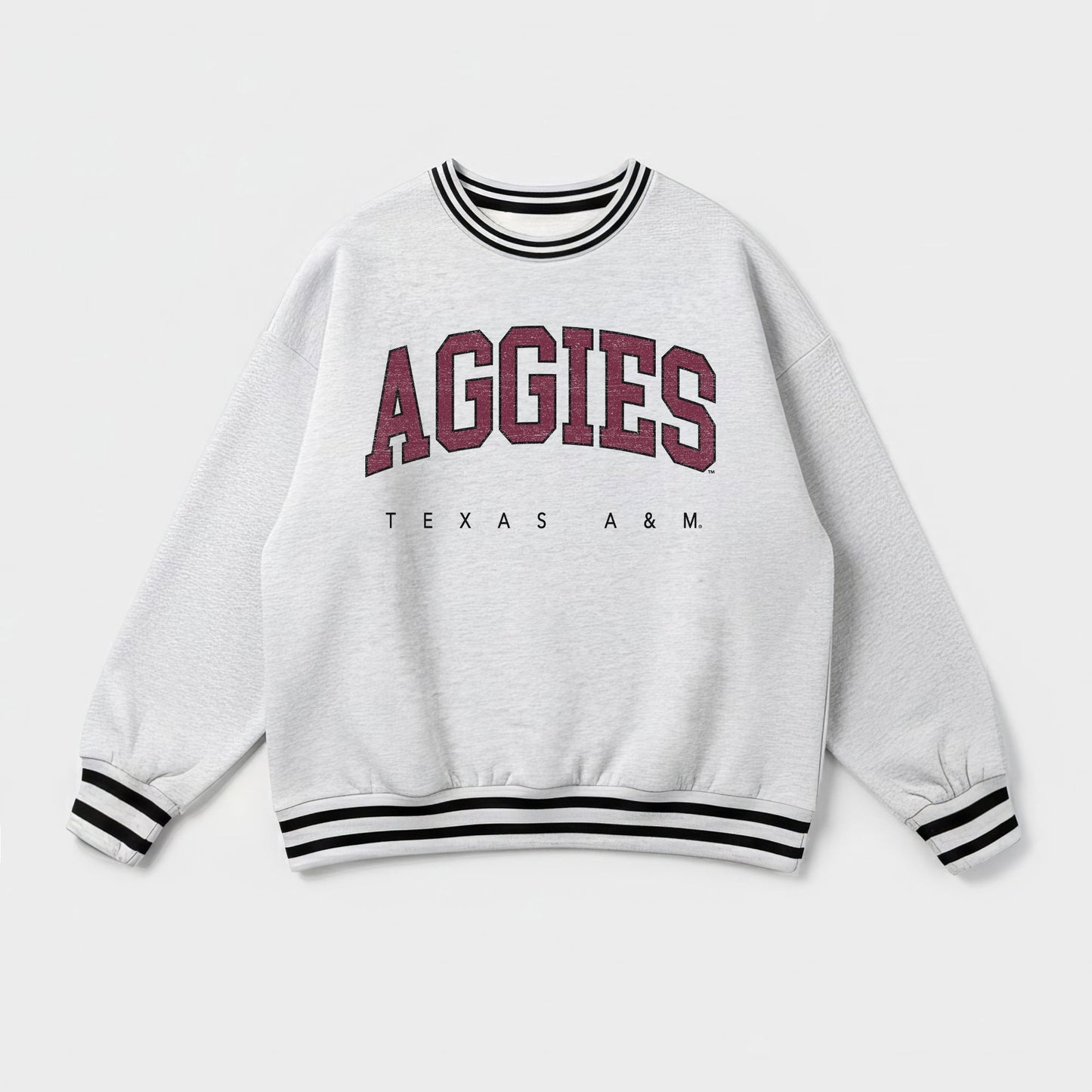 TEXAS A&M AGGIES EASY ENERGY CREW FLEECE RINGER STRIPE SWEATSHIRT
