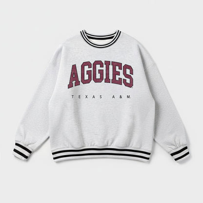 TEXAS A&M AGGIES EASY ENERGY CREW FLEECE RINGER STRIPE SWEATSHIRT