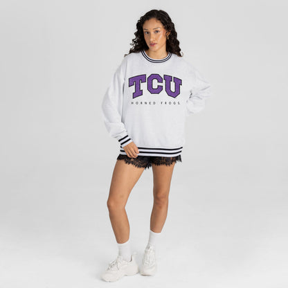 TCU HORNED FROGS EASY ENERGY CREW FLEECE RINGER STRIPE SWEATSHIRT