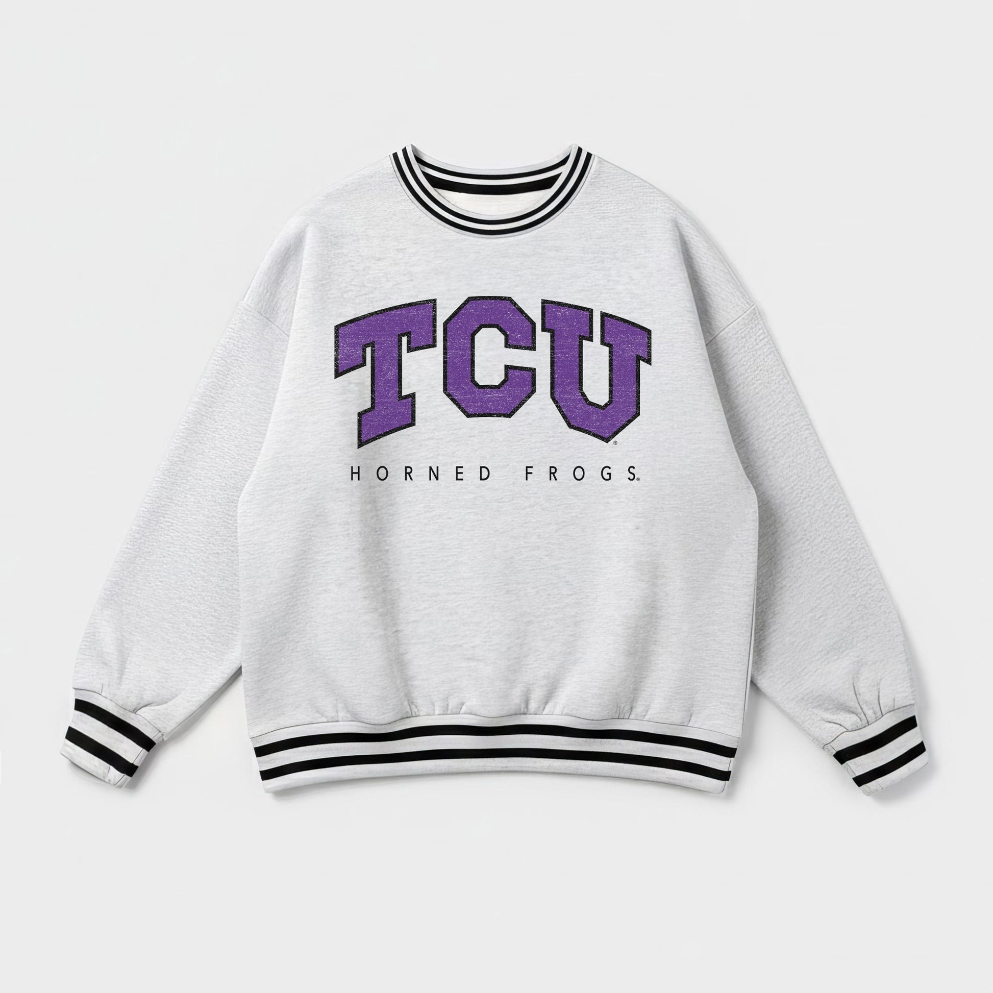 TCU HORNED FROGS EASY ENERGY CREW FLEECE RINGER STRIPE SWEATSHIRT