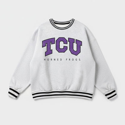 TCU HORNED FROGS EASY ENERGY CREW FLEECE RINGER STRIPE SWEATSHIRT