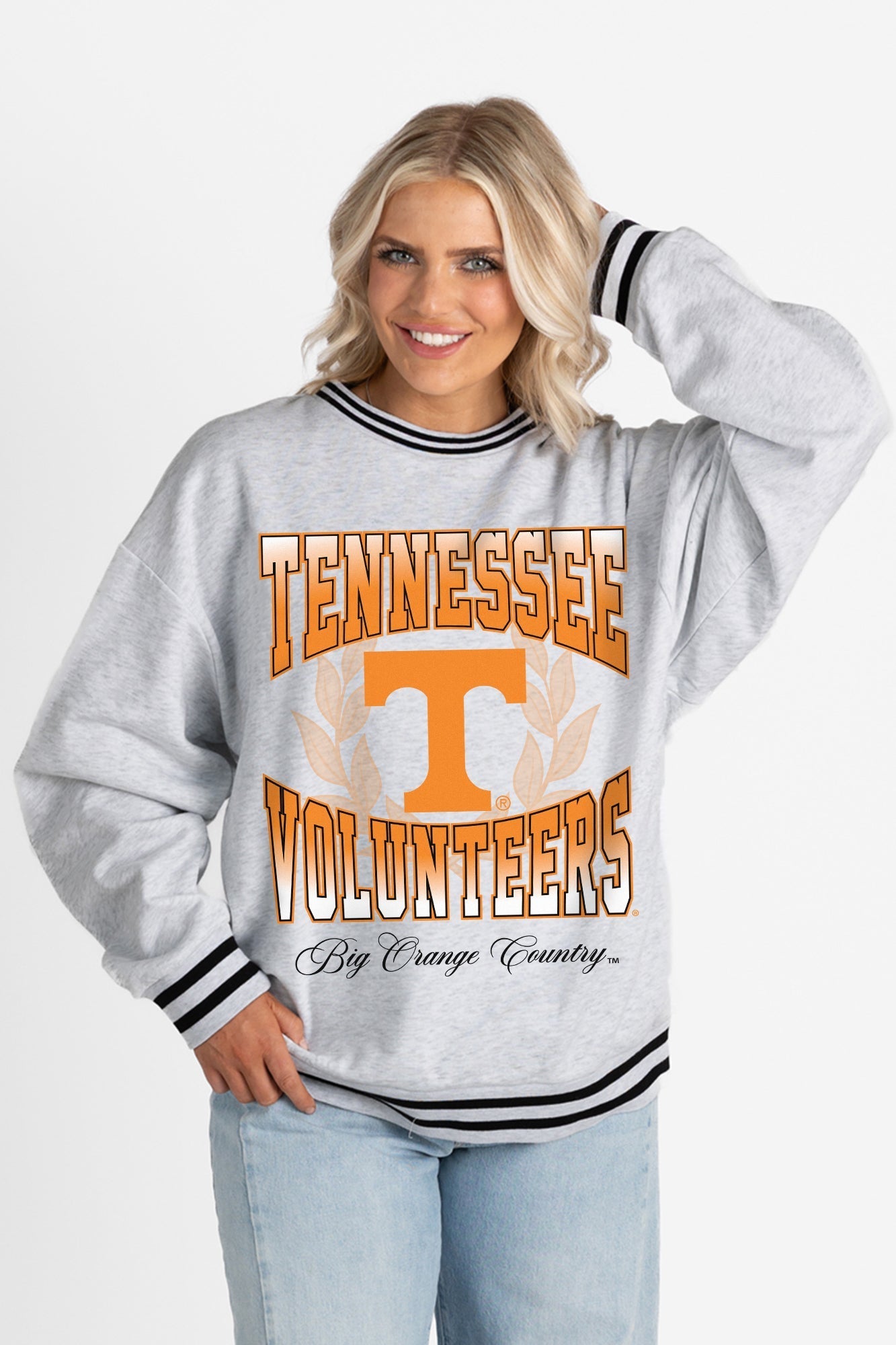 TENNESSEE VOLUNTEERS FADE ROUTE CREW FLEECE RINGER SWEATSHIRT