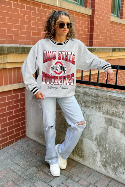 OHIO STATE BUCKEYES FADE ROUTE CREW FLEECE RINGER SWEATSHIRT