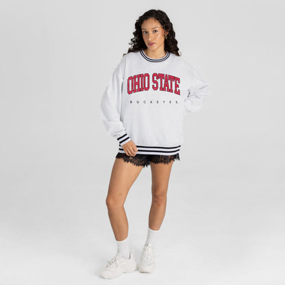 OHIO STATE BUCKEYES EASY ENERGY CREW FLEECE RINGER STRIPE SWEATSHIRT