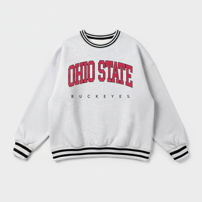 OHIO STATE BUCKEYES EASY ENERGY CREW FLEECE RINGER STRIPE SWEATSHIRT