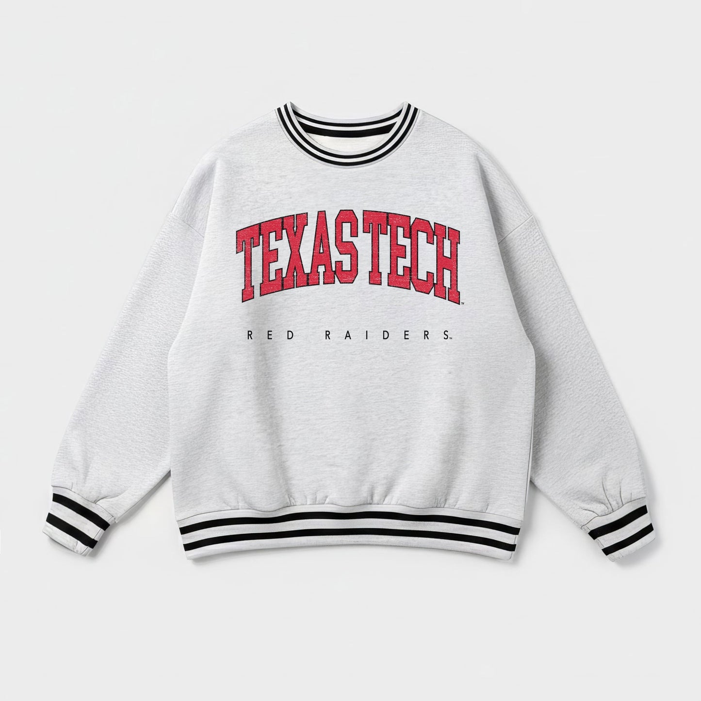 TEXAS TECH RED RAIDERS EASY ENERGY CREW FLEECE RINGER STRIPE SWEATSHIRT