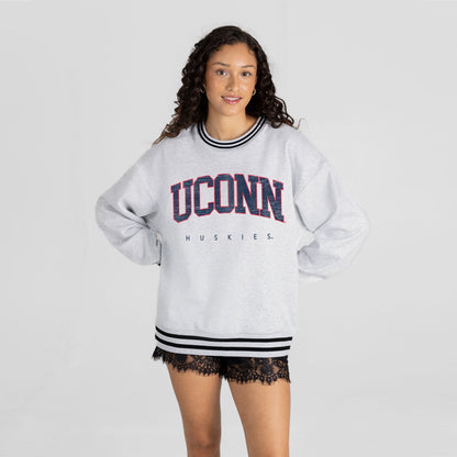 UCONN HUSKIES EASY ENERGY CREW FLEECE RINGER STRIPE SWEATSHIRT