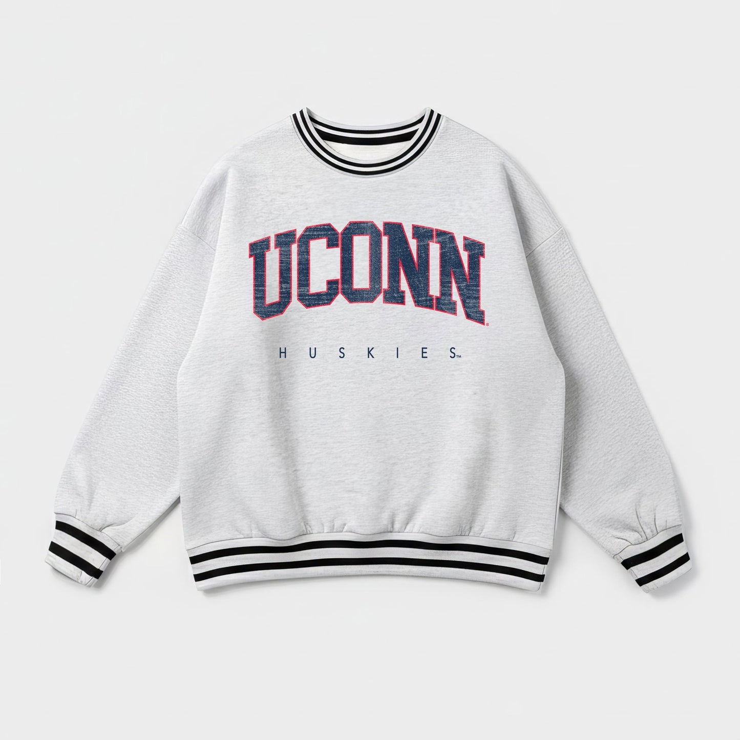 UCONN HUSKIES EASY ENERGY CREW FLEECE RINGER STRIPE SWEATSHIRT
