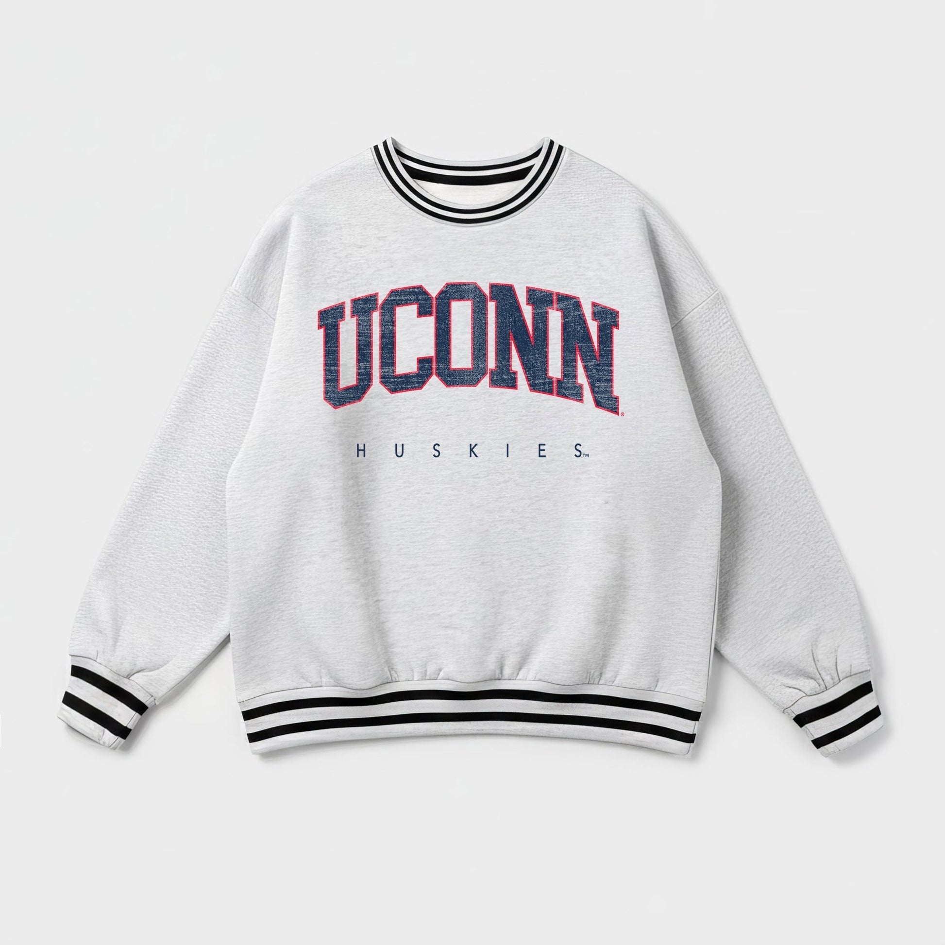 UCONN HUSKIES EASY ENERGY CREW FLEECE RINGER STRIPE SWEATSHIRT