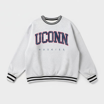 UCONN HUSKIES EASY ENERGY CREW FLEECE RINGER STRIPE SWEATSHIRT