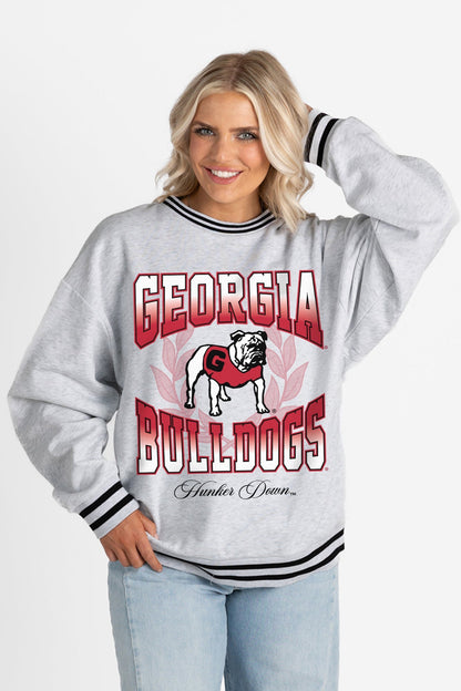 GEORGIA BULLDOGS FADE ROUTE CREW FLEECE RINGER SWEATSHIRT